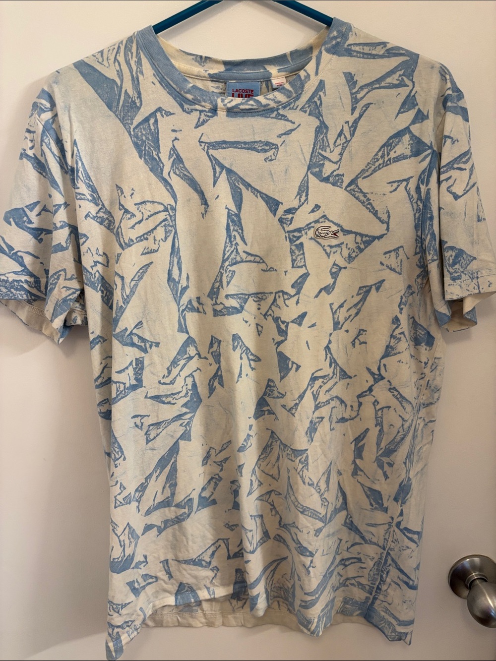 Lacoste Cream and Light Blue Allover Printed Short Sleeve Tee